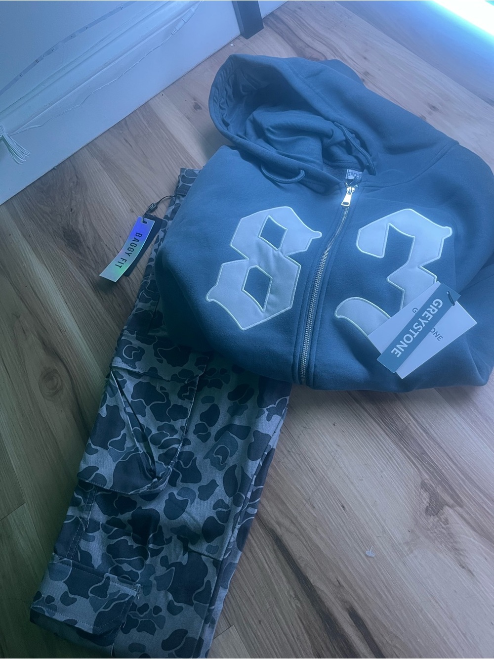 Reserved Gray Hooded Zip Sweatshirt with Camo Joggers Set